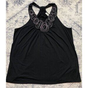 Cato Black Halter Top Zipper Embellished Neckline Womens Size Large Stretch